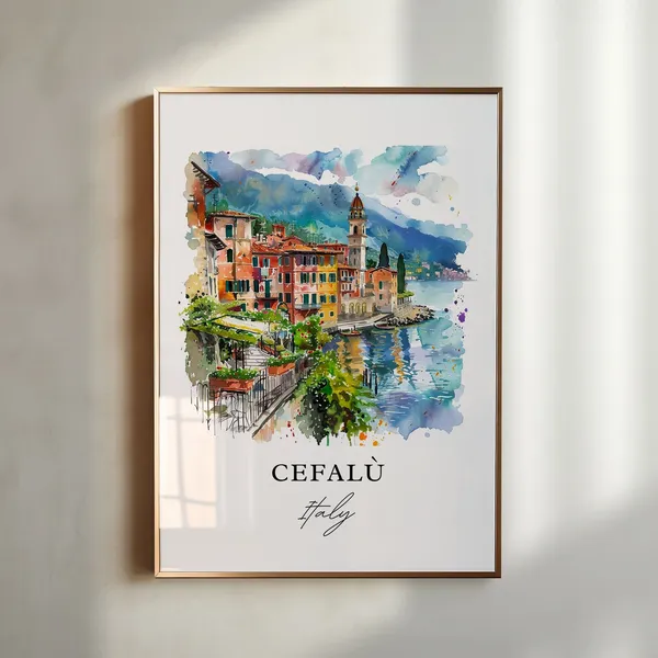 Cefal Italy Watercolor Travel Poster, Sardinia
