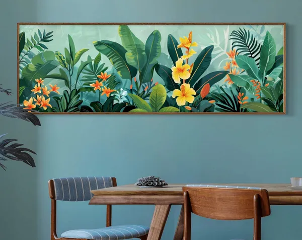 Tropical Jungle Botanical Leaf Art Print, Panoramic