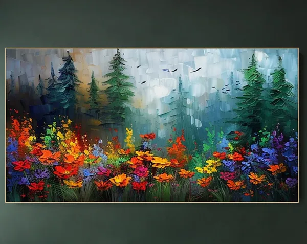 Colorful Forest Tree Art Print, Contemporary Landscape