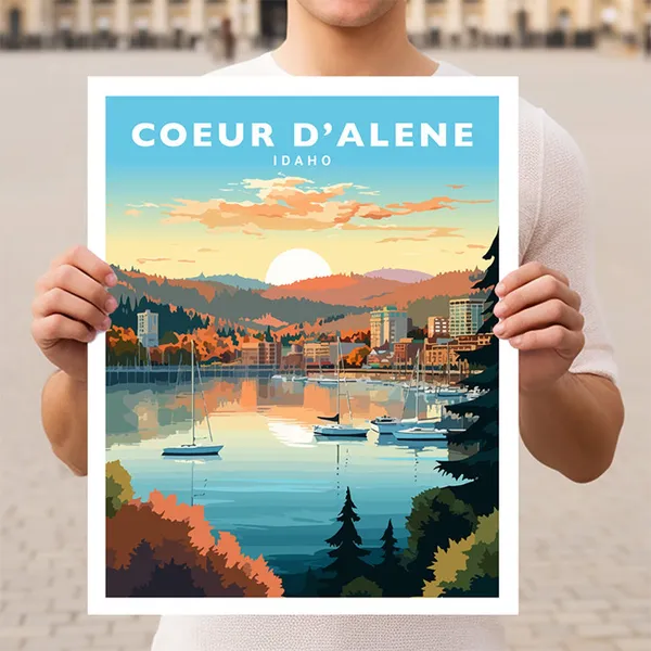 Coeur d'Alene Idaho Travel Poster, Wall Art Print