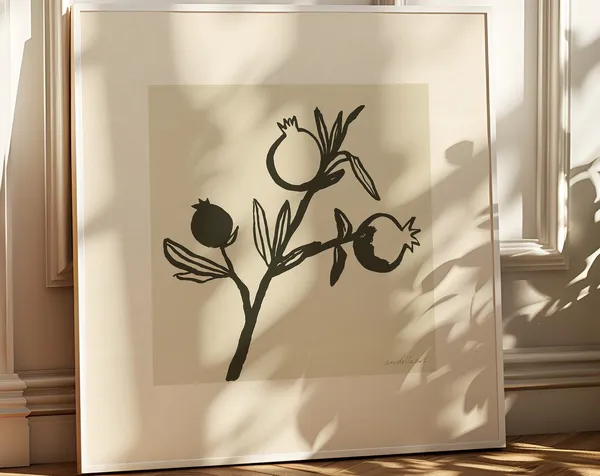 Pomegranate Botanical Art Print, Neutral Kitchen Decor