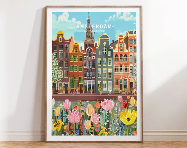 Amsterdam Travel Poster, Netherlands City Art Print