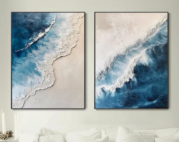 Abstract Blue Ocean Beach Minimalist Art Print