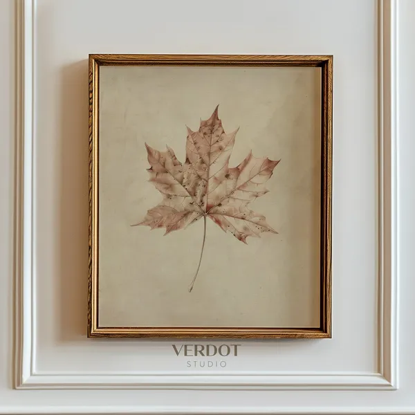 Vintage Fall Leaf Art Print, Neutral Rustic Autumn
