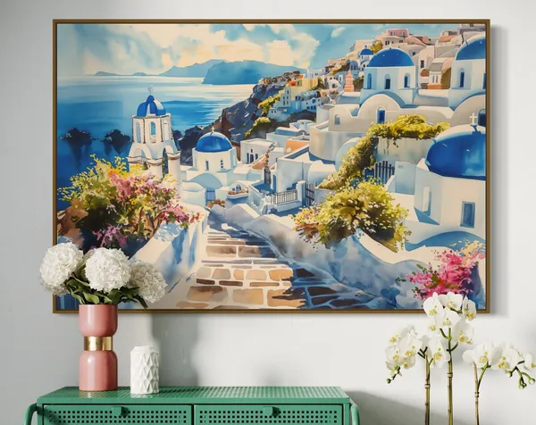Santorini Colors Greek Landscape Art Print, Coastal Decor