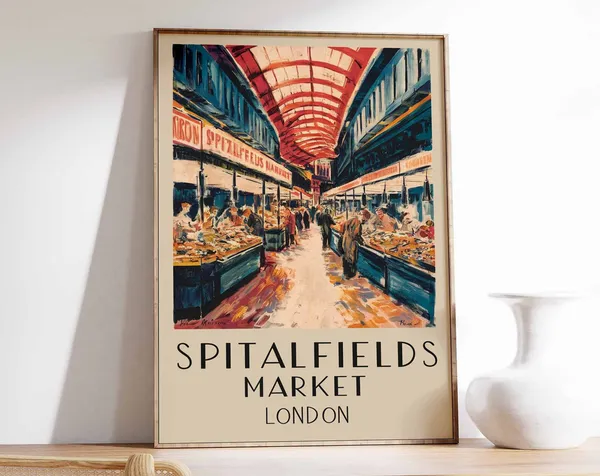 Spitalfields Market London Travel Poster, Retro Art