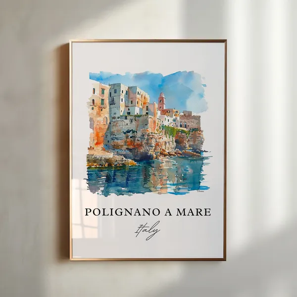 Polignano A Mare Watercolor Travel Poster, Italy