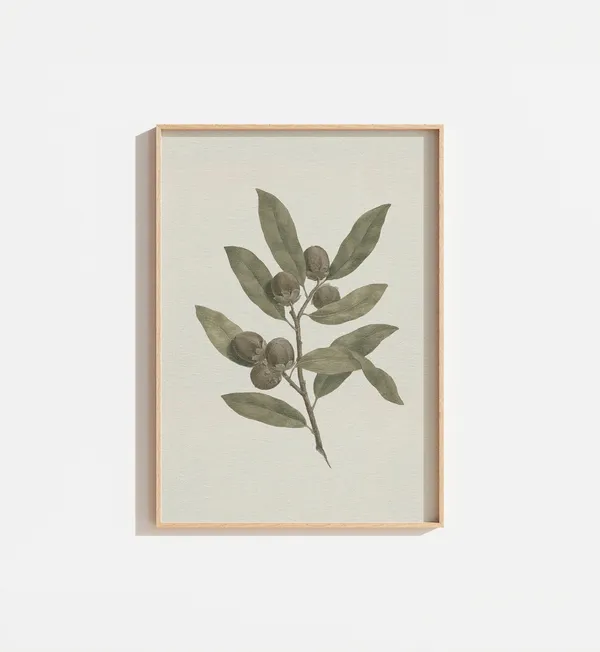 Vintage Botanical Branch Drawing, Neutral Wall Print