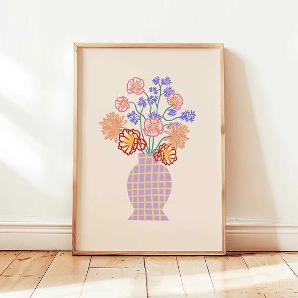 Flower Vase Abstract Floral Retro Pastel Art Print