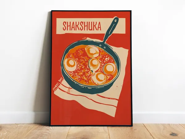 Shakshuka Retro Kitchen Art Print, Israeli Food
