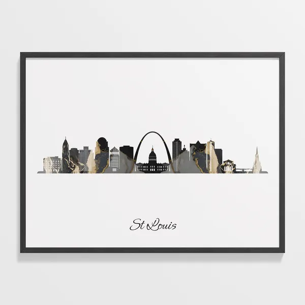 St Louis Skyline Print, Marble Cityscape Poster