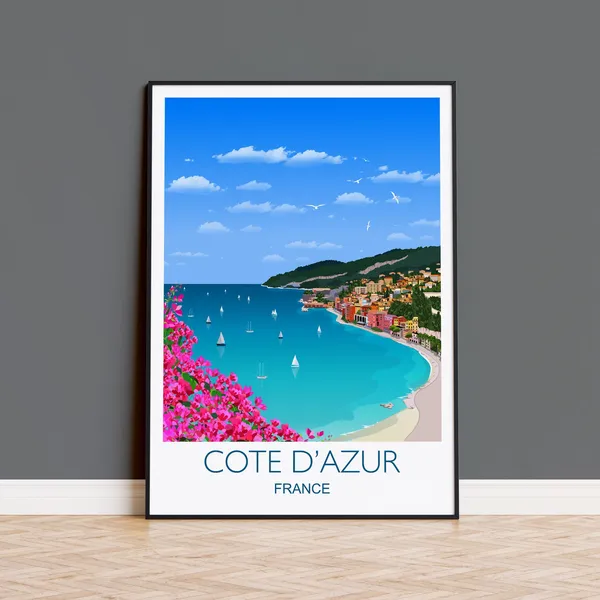 Cote Dazur Travel Print, French Riviera Wall Art