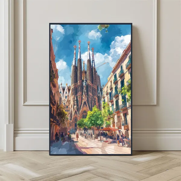 Barcelona Watercolor Travel Poster, Christmas Spain