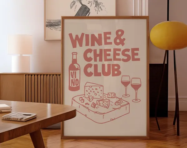 Wine And Cheese Club Retro Bar Cart Art Print