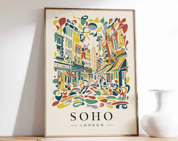 Soho London Travel Poster, Retro London Art Print