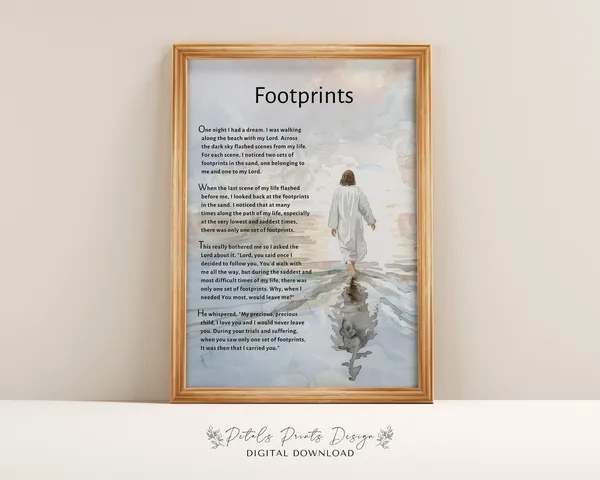 Footprints Poem Watercolor Jesus Art Print