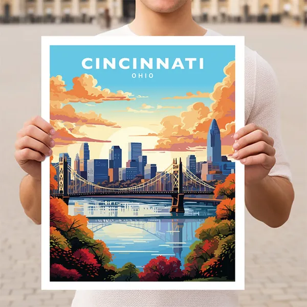 Cincinnati Ohio Travel Poster, City Wall Art