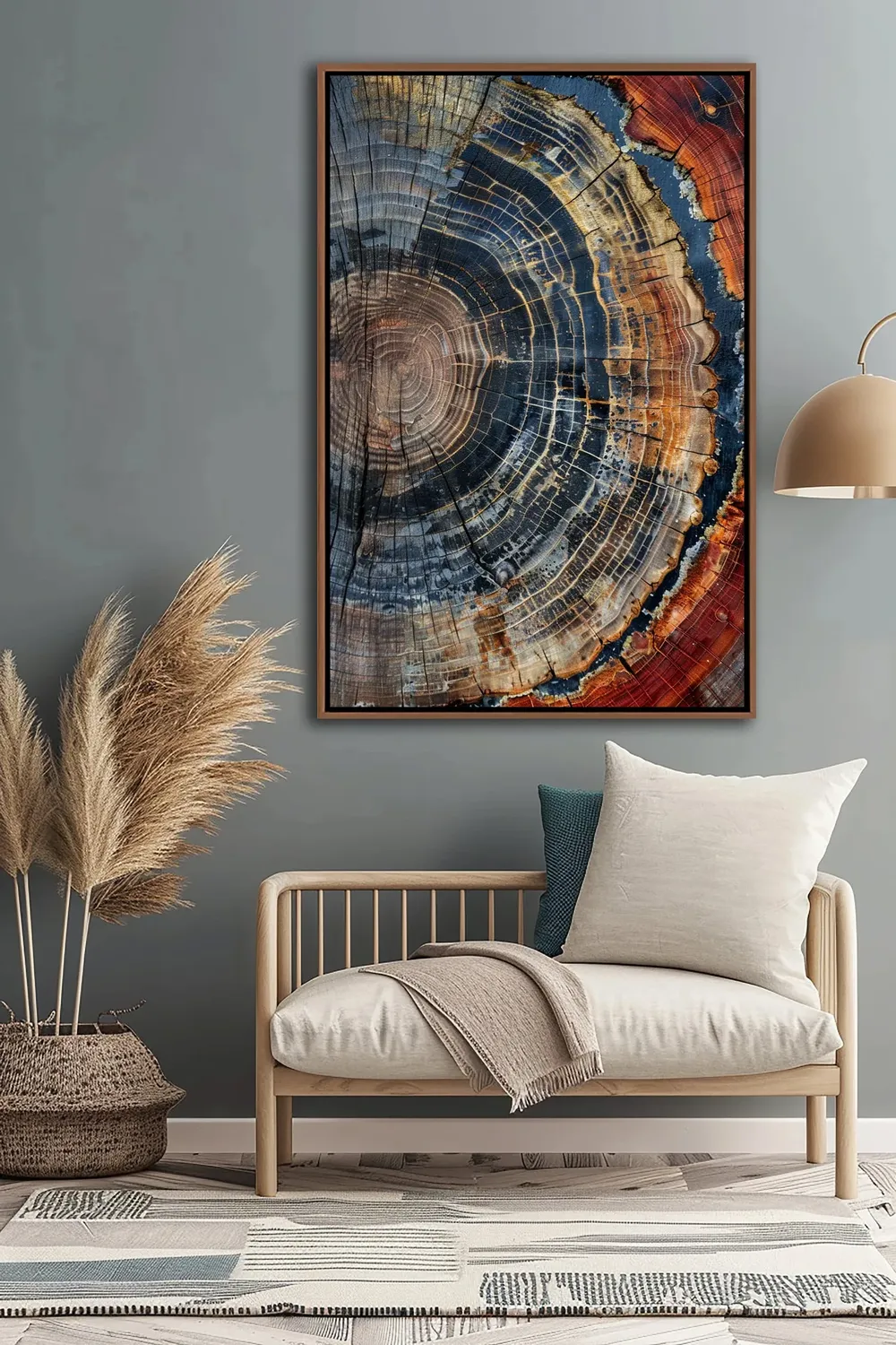 Blue and Copper Tree Ring Cross Section Abstract Nature Art Print - Image 3