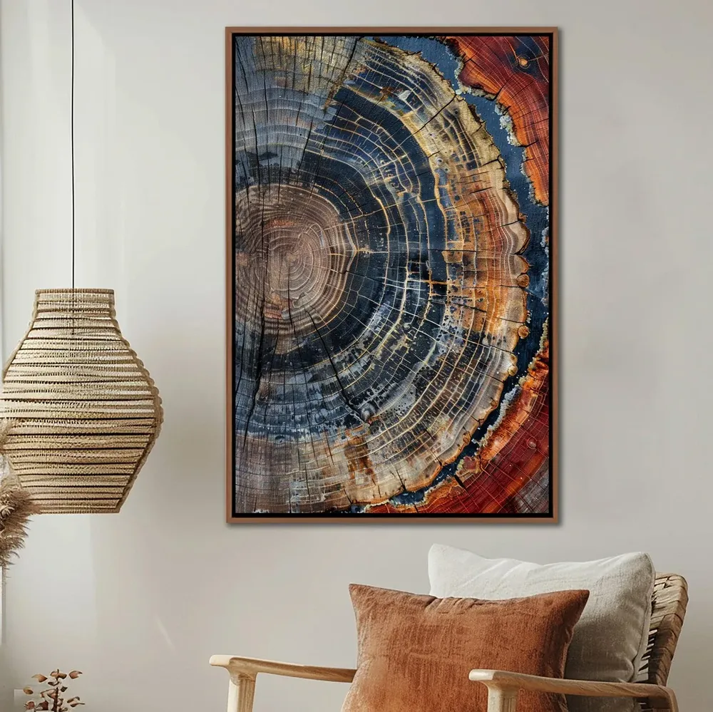 Blue and Copper Tree Ring Cross Section Abstract Nature Art Print