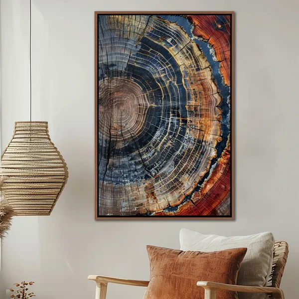 Blue and Copper Tree Ring Cross Section Abstract Nature Art Print