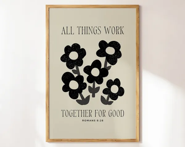 Romans 8:28 Christian Wall Art, Neutral Minimalist Print