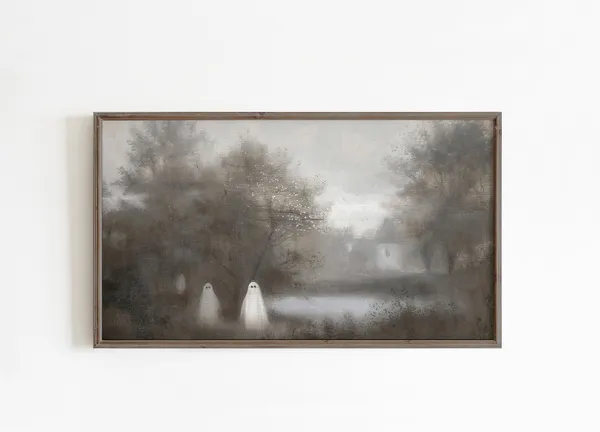 Halloween Ghost Fall Art, Moody Vintage Wall Print