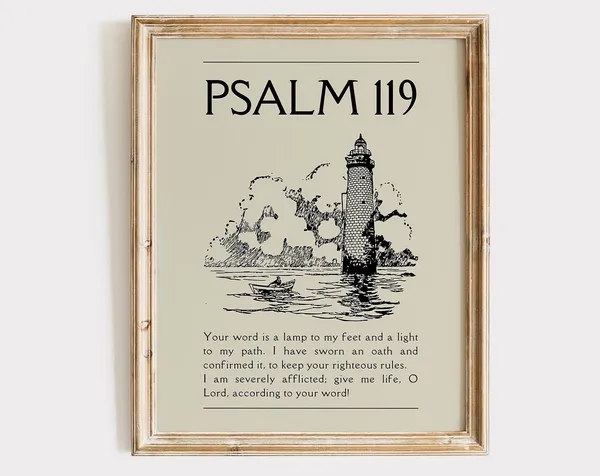 Psalm 119 Vintage Christian Wall Art, Bible Verse Print
