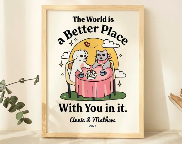 Personalized Dog and Cat Couple Art Print