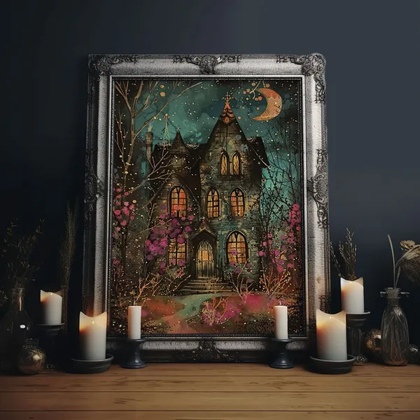 Enchanted Gothic House Halloween Art Print, Spooky