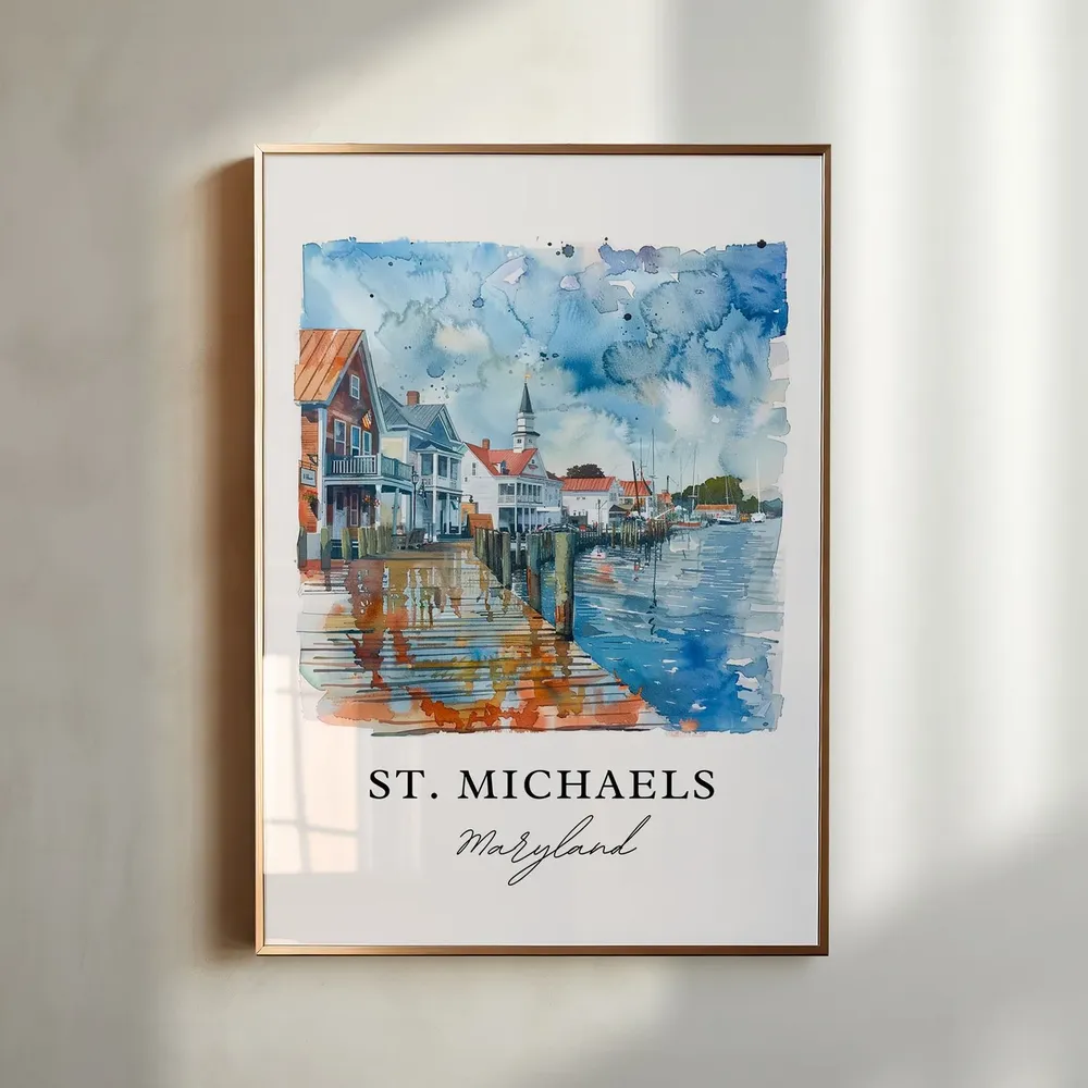 St Michaels Md Watercolor Travel Poster, Housewarming