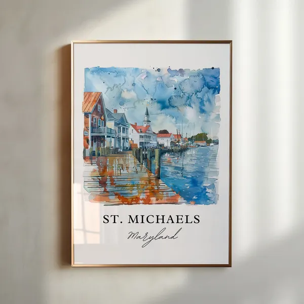 St Michaels Md Watercolor Travel Poster, Housewarming