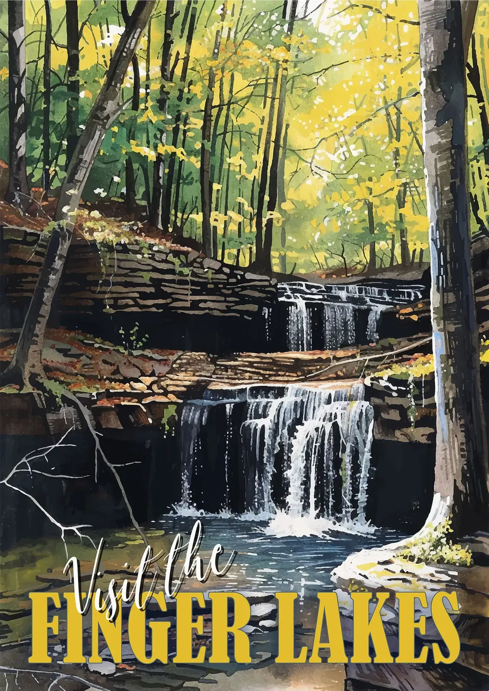 Finger Lakes Vintage Travel Poster, New York