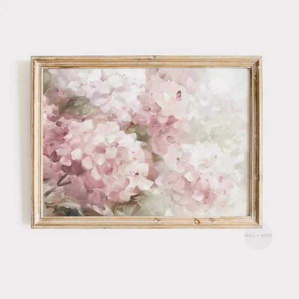 Abstract Hydrangea Print, Vintage Style Floral Art