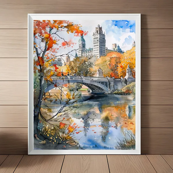 New York Central Park Fall Watercolor Art Print