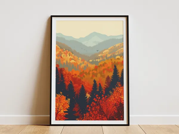 Vermont Fall Forest Poster, Autumn Mountain Landscape