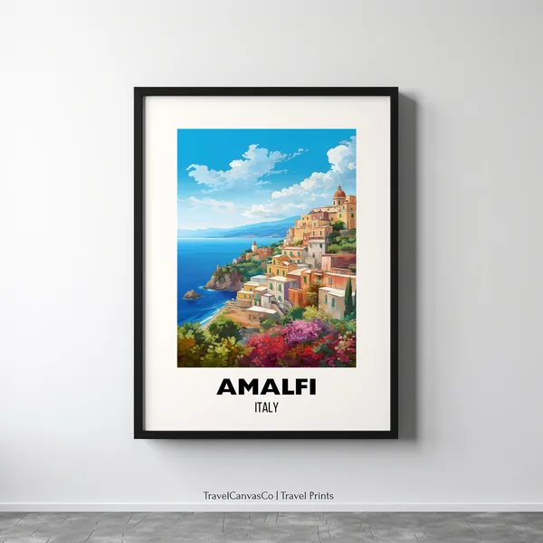 Amalfi Travel Poster, Italy Europe Wall Art Print