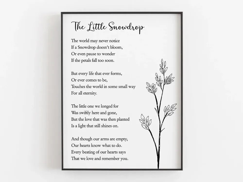 Little Snowdrop Memorial Poem Typography Art Print