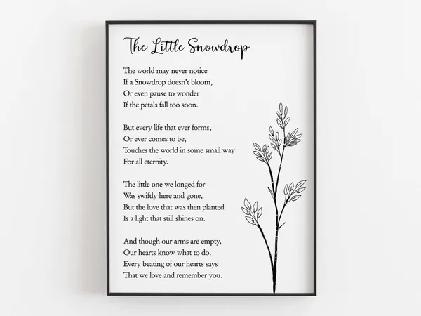 Little Snowdrop Memorial Poem Typography Art Print