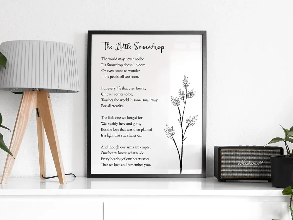 Little Snowdrop Memorial Poem Typography Art Print - Image 2