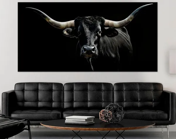 Black Longhorn, Rustic Texas Farmhouse Art Print