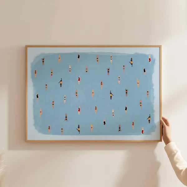 Swimming in Watercolor Print, Minimalist Pool Art