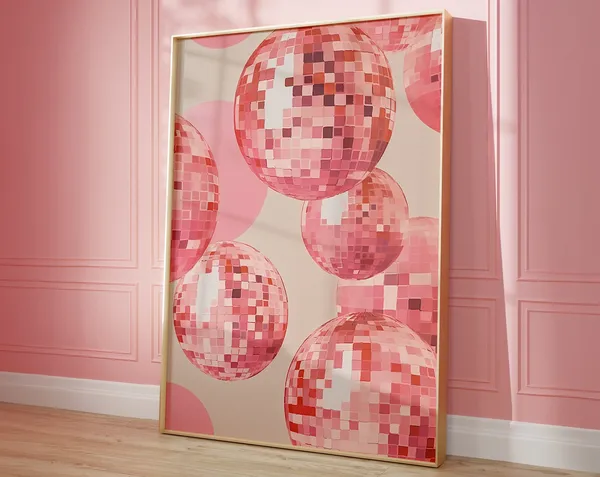 Pink Disco Ball Decor Mirrorball Poster Print