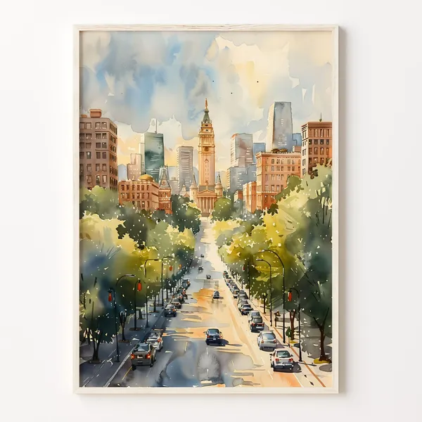 Denver Watercolor Poster, Colorado Rocky Mountains
