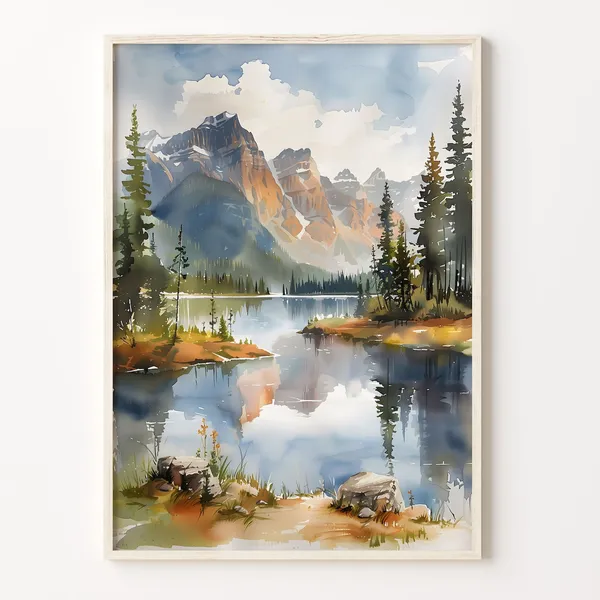 Banff Watercolor Painting Canada National Park Travel Poster