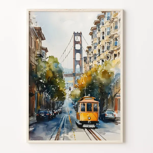 San Francisco Watercolor Painting, Golden Gate Travel Poster