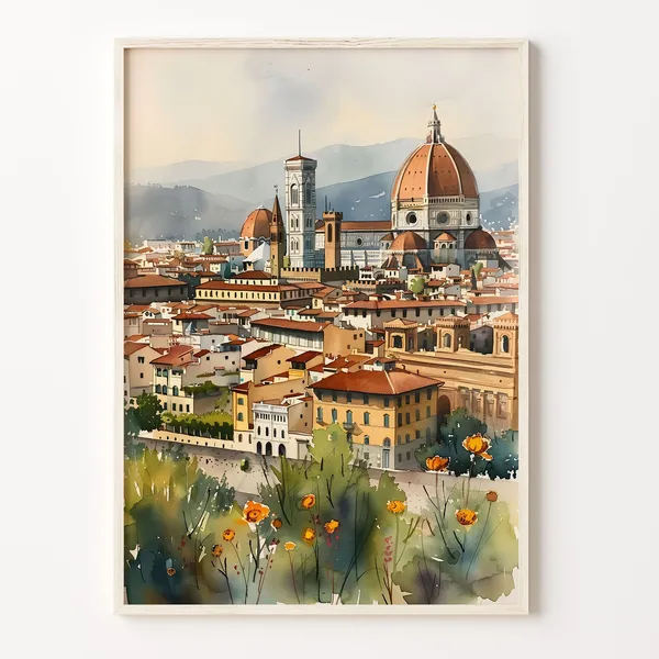Florence Watercolor Painting, Italy Travel Poster