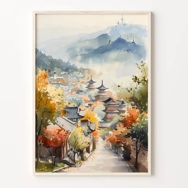 Seoul Watercolor Painting Travel Poster, South Korea