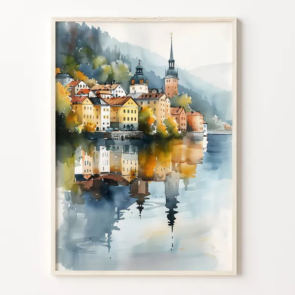 Sweden Watercolor Travel Poster, Scandinavian Wall Art