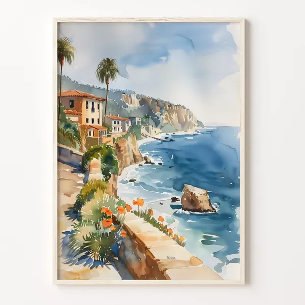 La Jolla Watercolor Painting, California Coast Poster