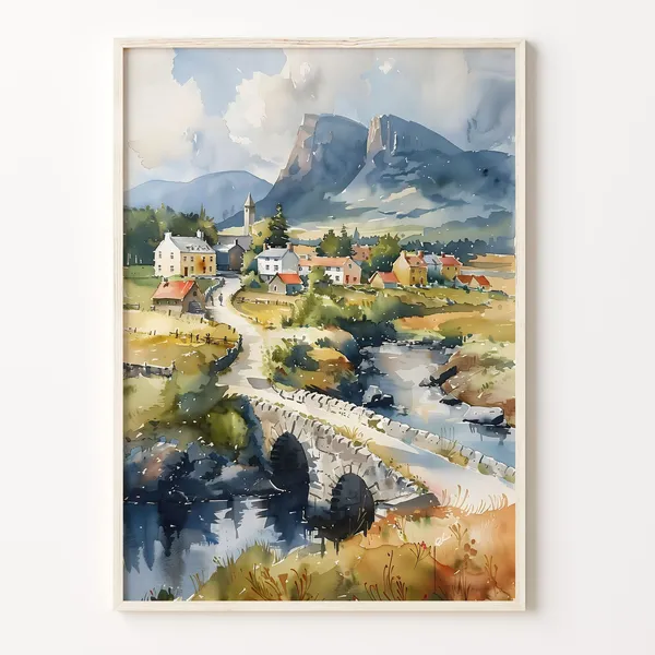 Sligo Watercolor Painting, Benbulben Travel Poster